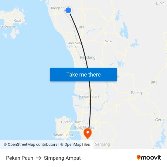 Pekan Pauh to Simpang Ampat map
