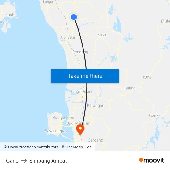 Gano to Simpang Ampat map