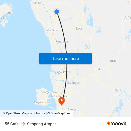 55 Cafe to Simpang Ampat map