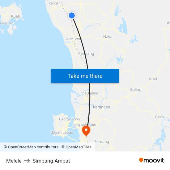 Melele to Simpang Ampat map