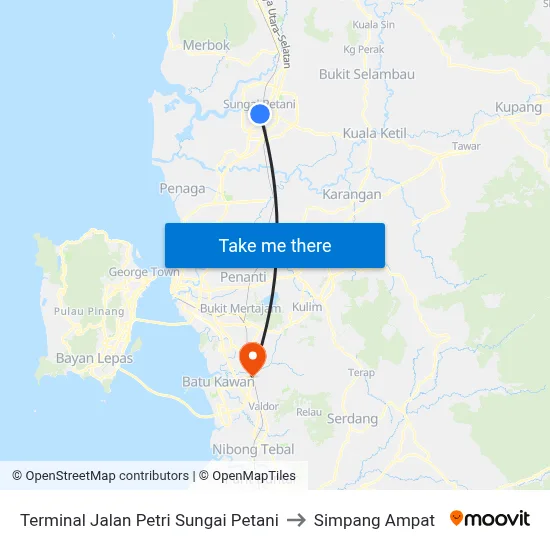 Terminal Jalan Petri Sungai Petani to Simpang Ampat map