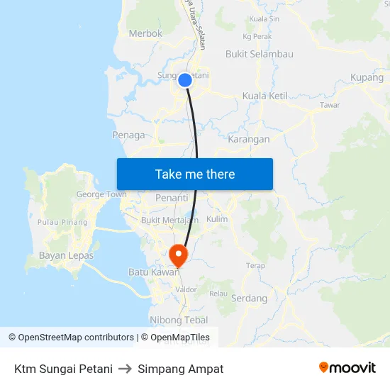 Ktm Sungai Petani to Simpang Ampat map
