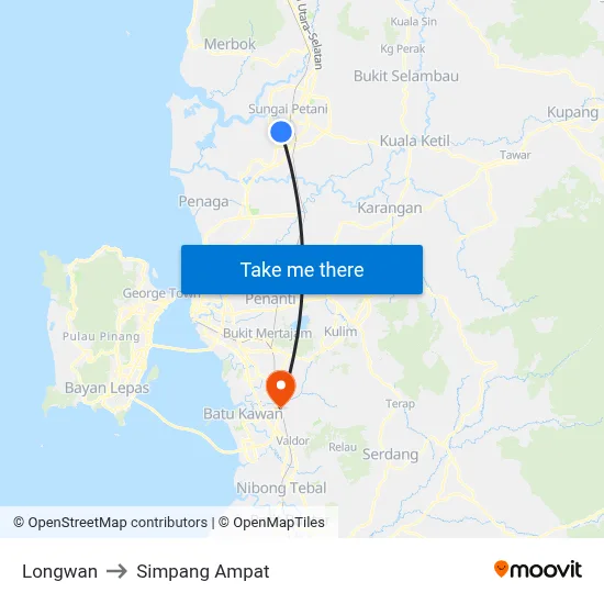 Longwan to Simpang Ampat map