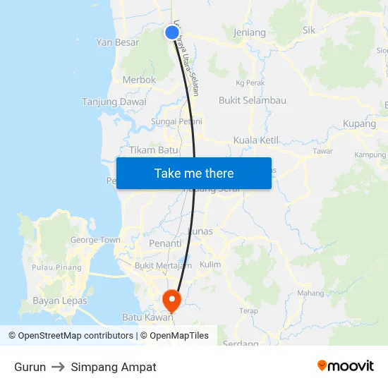 Gurun to Simpang Ampat map