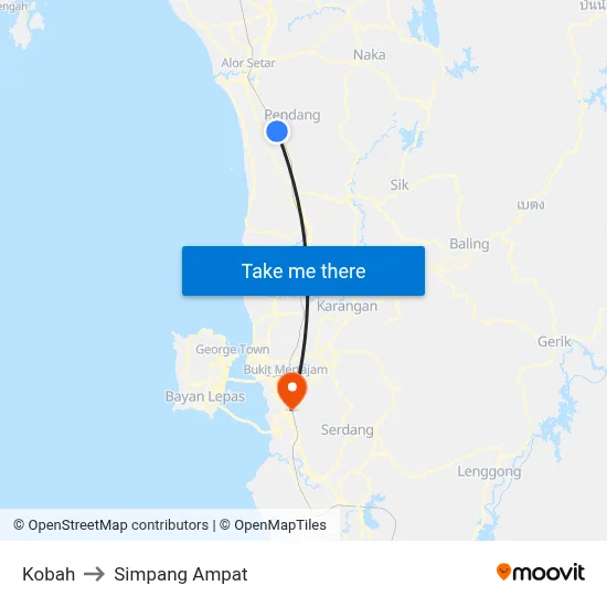 Kobah to Simpang Ampat map