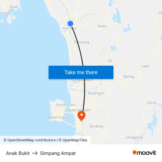 Anak Bukit to Simpang Ampat map