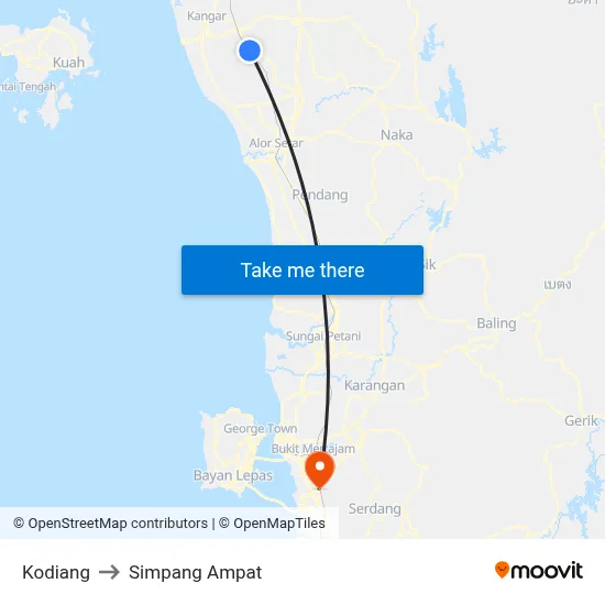 Kodiang to Simpang Ampat map