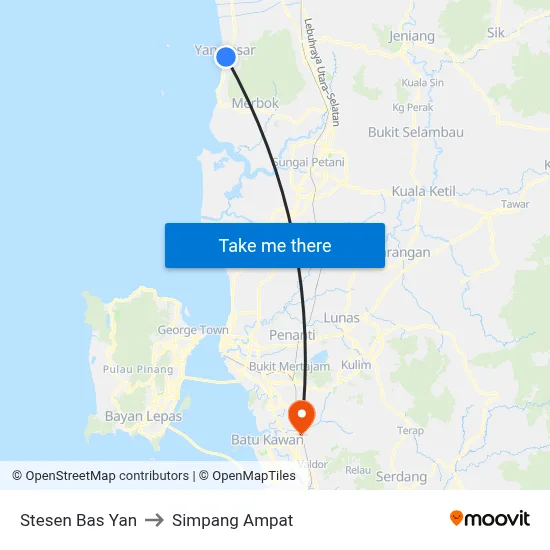 Stesen Bas Yan to Simpang Ampat map