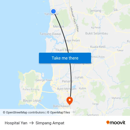Hospital Yan to Simpang Ampat map