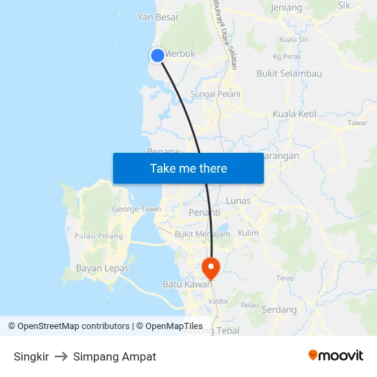 Singkir to Simpang Ampat map