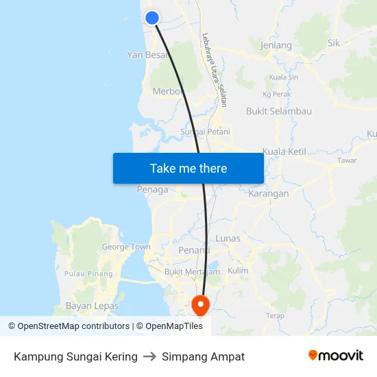 Kampung Sungai Kering to Simpang Ampat map