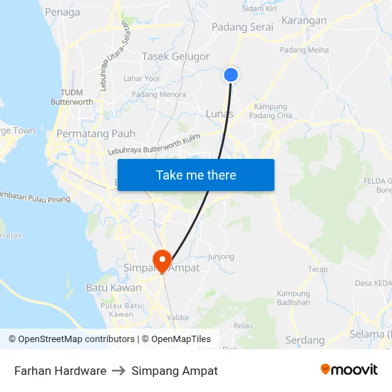 Farhan Hardware to Simpang Ampat map