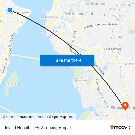 Island Hospital to Simpang Ampat map