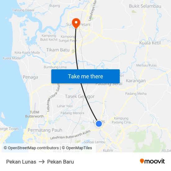 Pekan Lunas to Pekan Baru map