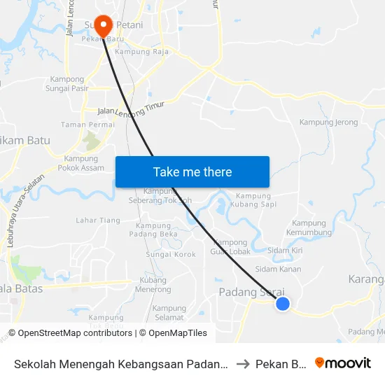 Sekolah Menengah Kebangsaan Padang Serai to Pekan Baru map