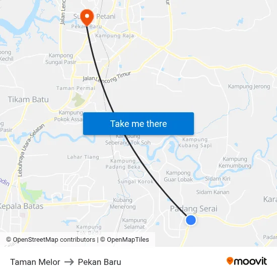 Taman Melor to Pekan Baru map