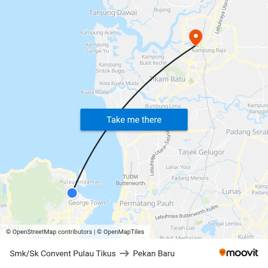 Smk/Sk Convent Pulau Tikus to Pekan Baru map