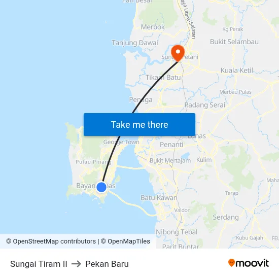 Sungai Tiram II to Pekan Baru map