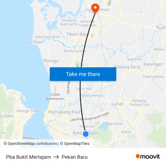 Pba Bukit Mertajam to Pekan Baru map