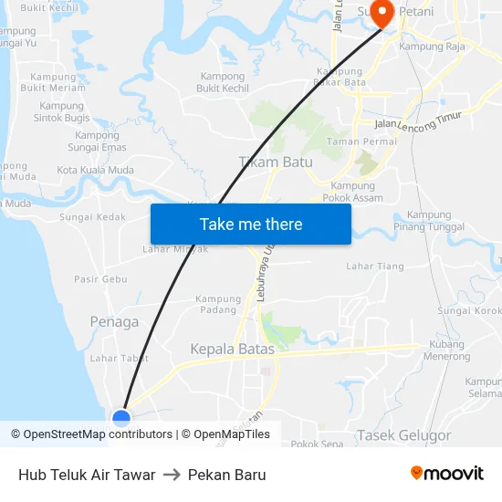 Hub Teluk Air Tawar to Pekan Baru map
