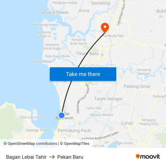 Bagan Lebai Tahir to Pekan Baru map
