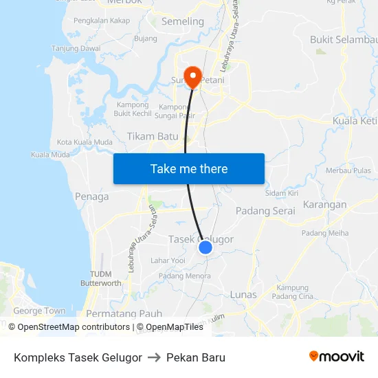 Kompleks Tasek Gelugor to Pekan Baru map