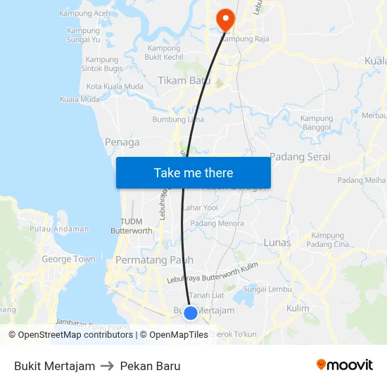 Bukit Mertajam to Pekan Baru map