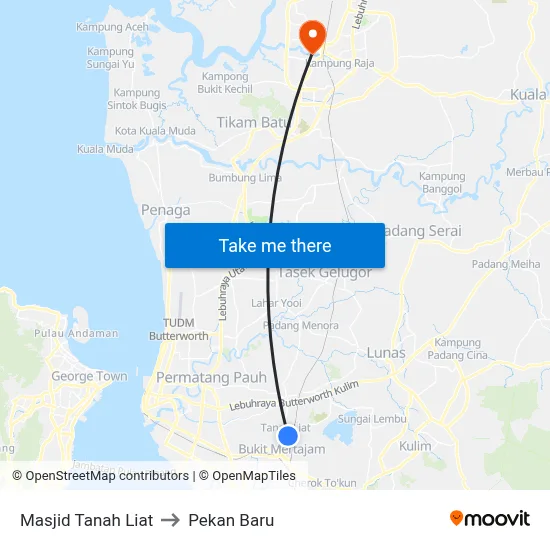 Masjid Tanah Liat to Pekan Baru map