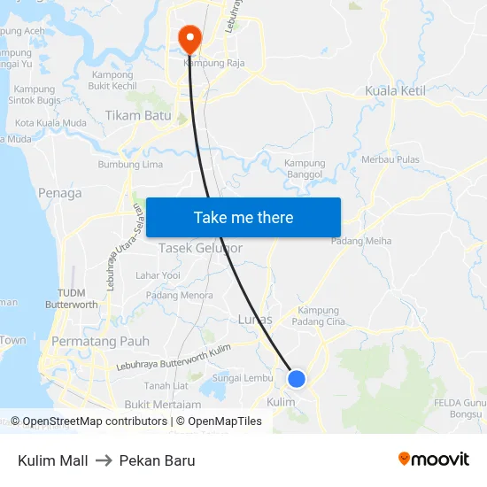Kulim Mall to Pekan Baru map