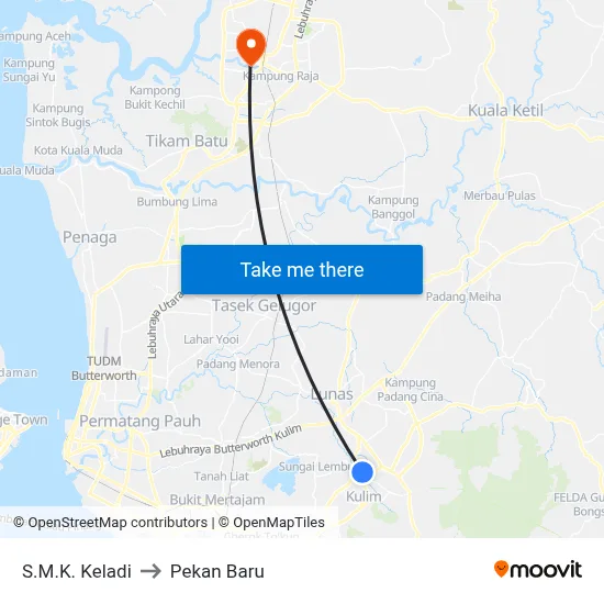 S.M.K. Keladi to Pekan Baru map