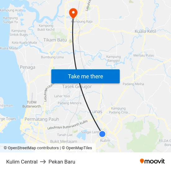 Kulim Central to Pekan Baru map