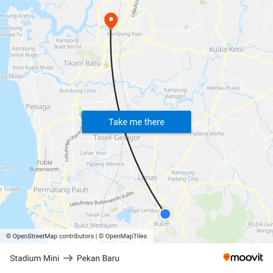 Stadium Mini to Pekan Baru map