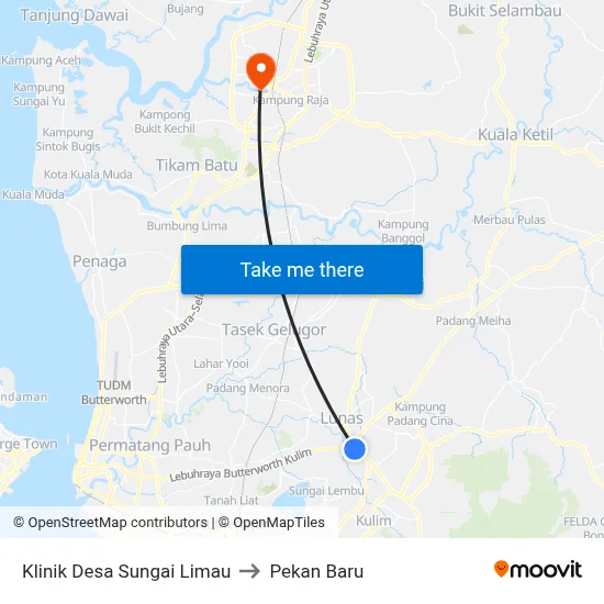 Klinik Desa Sungai Limau to Pekan Baru map