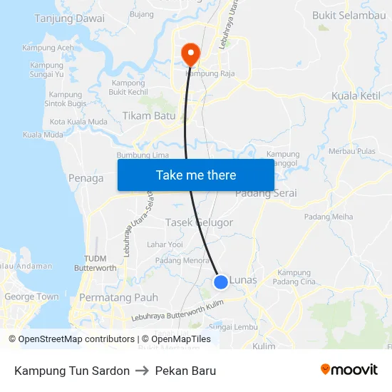 Kampung Tun Sardon to Pekan Baru map