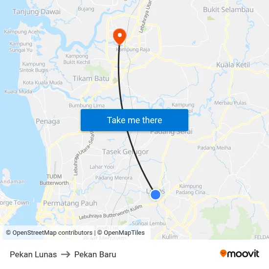 Pekan Lunas to Pekan Baru map