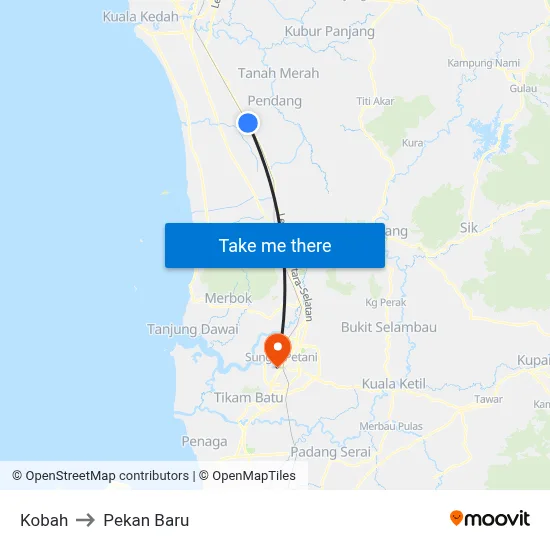 Kobah to Pekan Baru map
