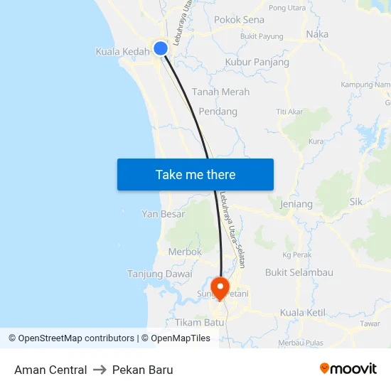 Aman Central to Pekan Baru map