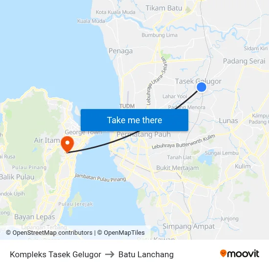 Kompleks Tasek Gelugor to Batu Lanchang map