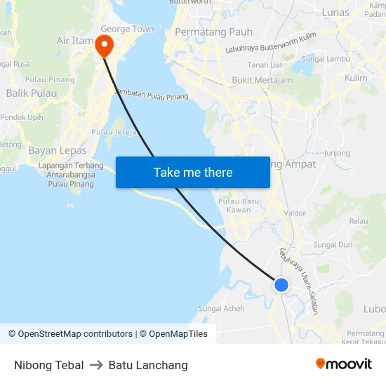 Nibong Tebal to Batu Lanchang map