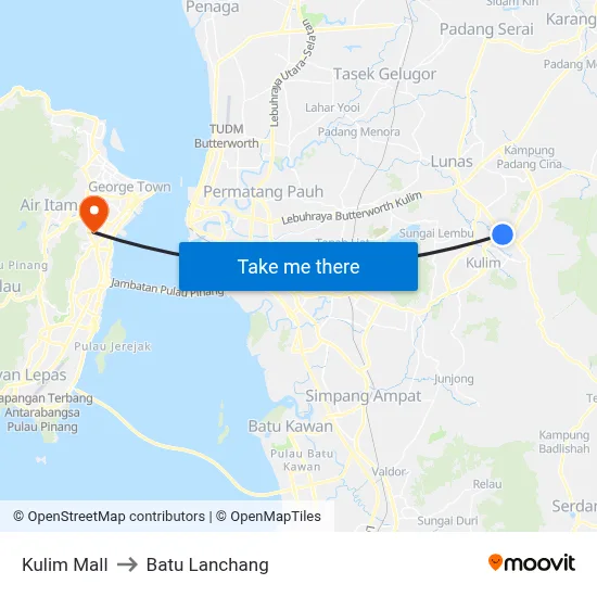 Kulim Mall to Batu Lanchang map