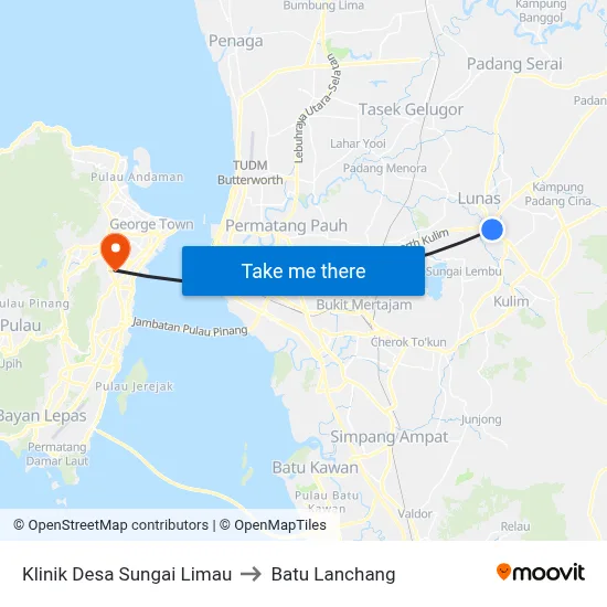 Klinik Desa Sungai Limau to Batu Lanchang map