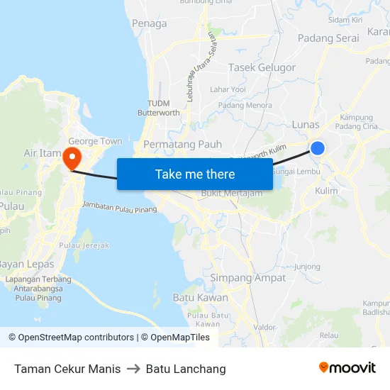 Taman Cekur Manis to Batu Lanchang map