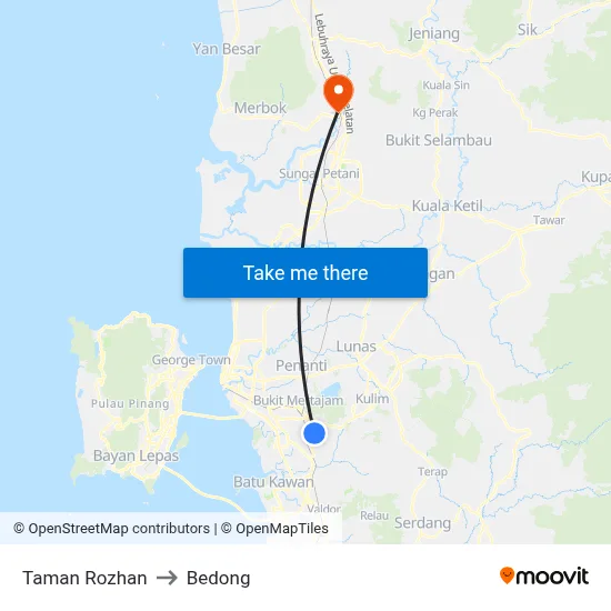 Taman Rozhan to Bedong map