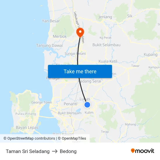 Taman Sri Seladang to Bedong map