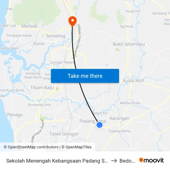 Sekolah Menengah Kebangsaan Padang Serai to Bedong map