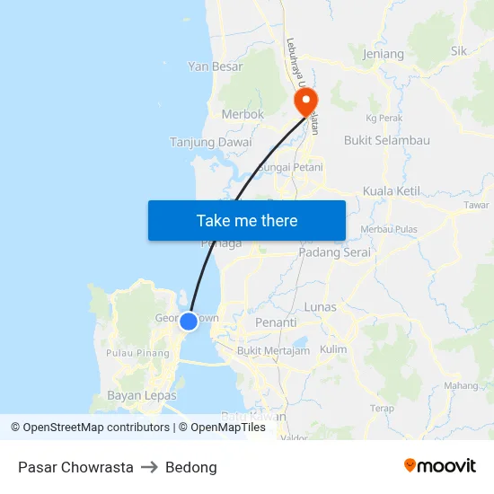Pasar Chowrasta to Bedong map