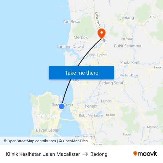 Klinik Kesihatan Jalan Macalister to Bedong map