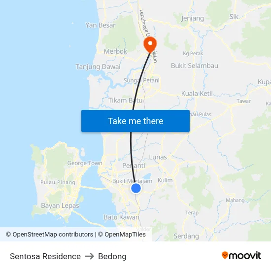 Sentosa Residence to Bedong map