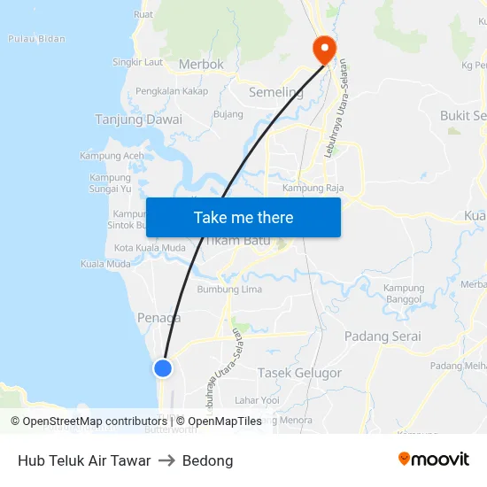 Hub Teluk Air Tawar to Bedong map