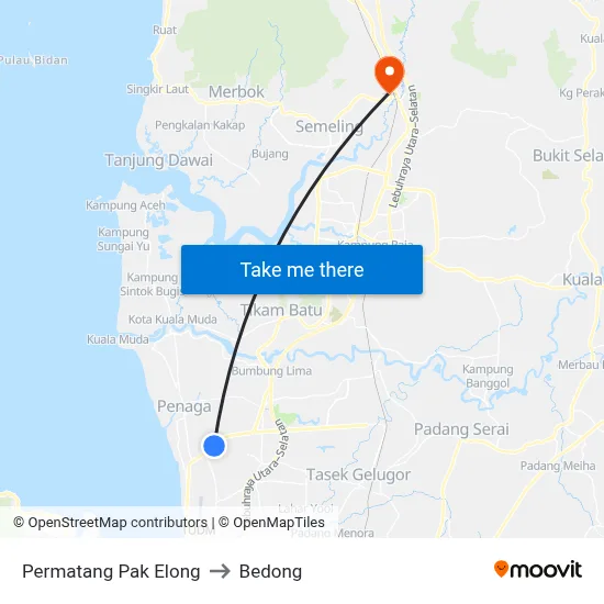 Permatang Pak Elong to Bedong map